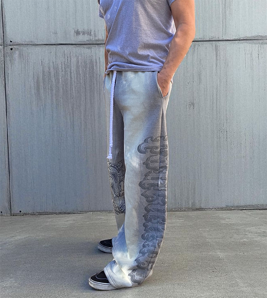 Grey Baggy Graffiti Sweatpants