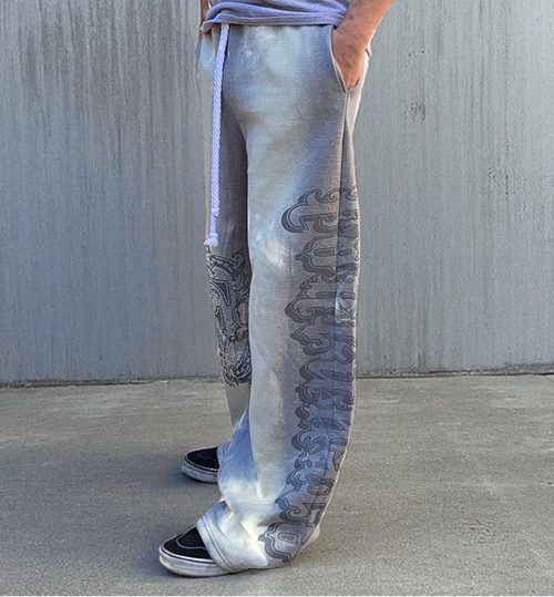 Grey Baggy Graffiti Sweatpants