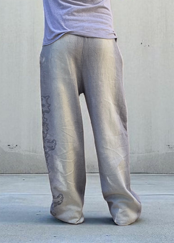 Grey Baggy Graffiti Sweatpants