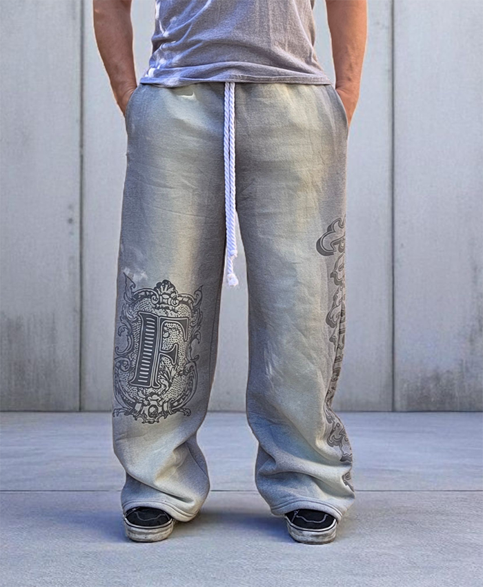 Grey Baggy Graffiti Sweatpants