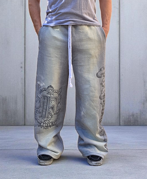 Grey Baggy Graffiti Sweatpants