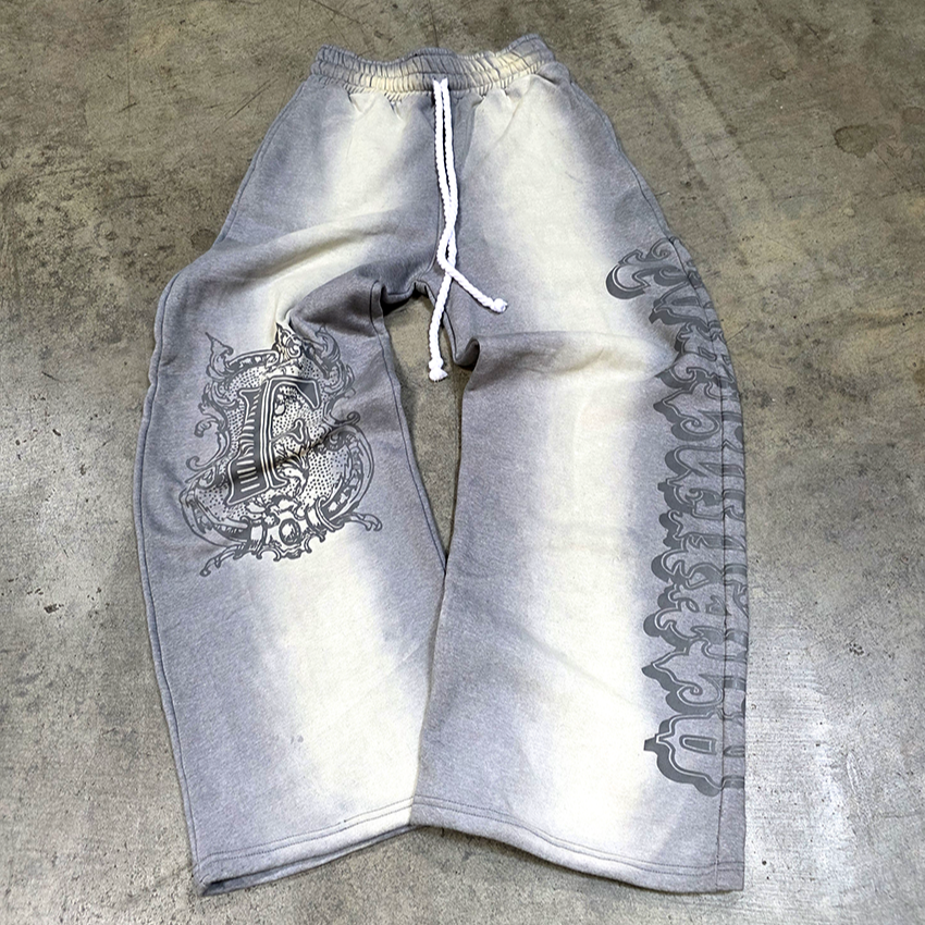 Grey Baggy Graffiti Sweatpants