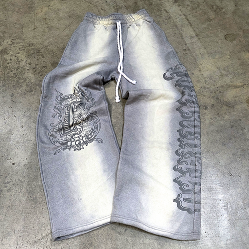 Grey Baggy Graffiti Sweatpants