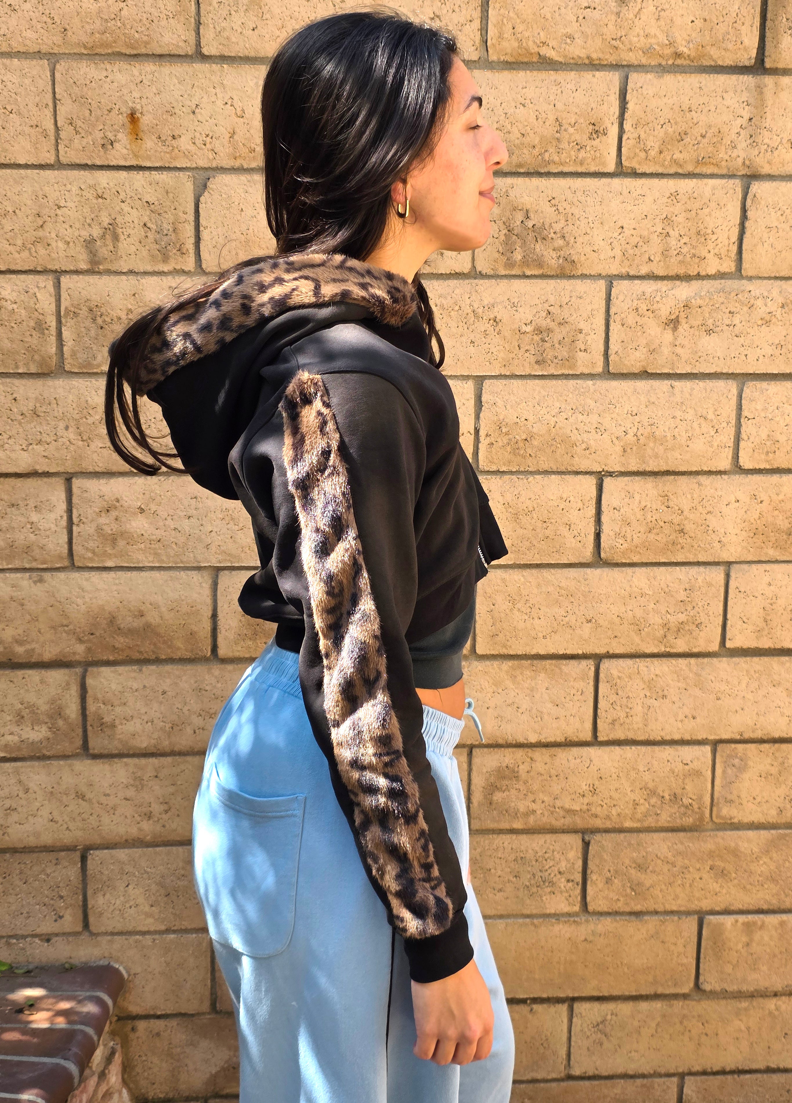 Half-Crop Leopard Hoodie