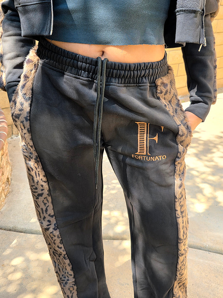 Black Leopard Sweatpants