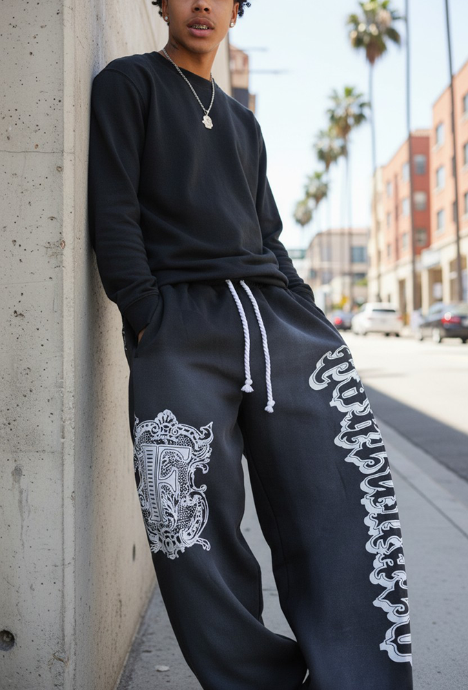 Black Baggy Graffiti Sweatpants