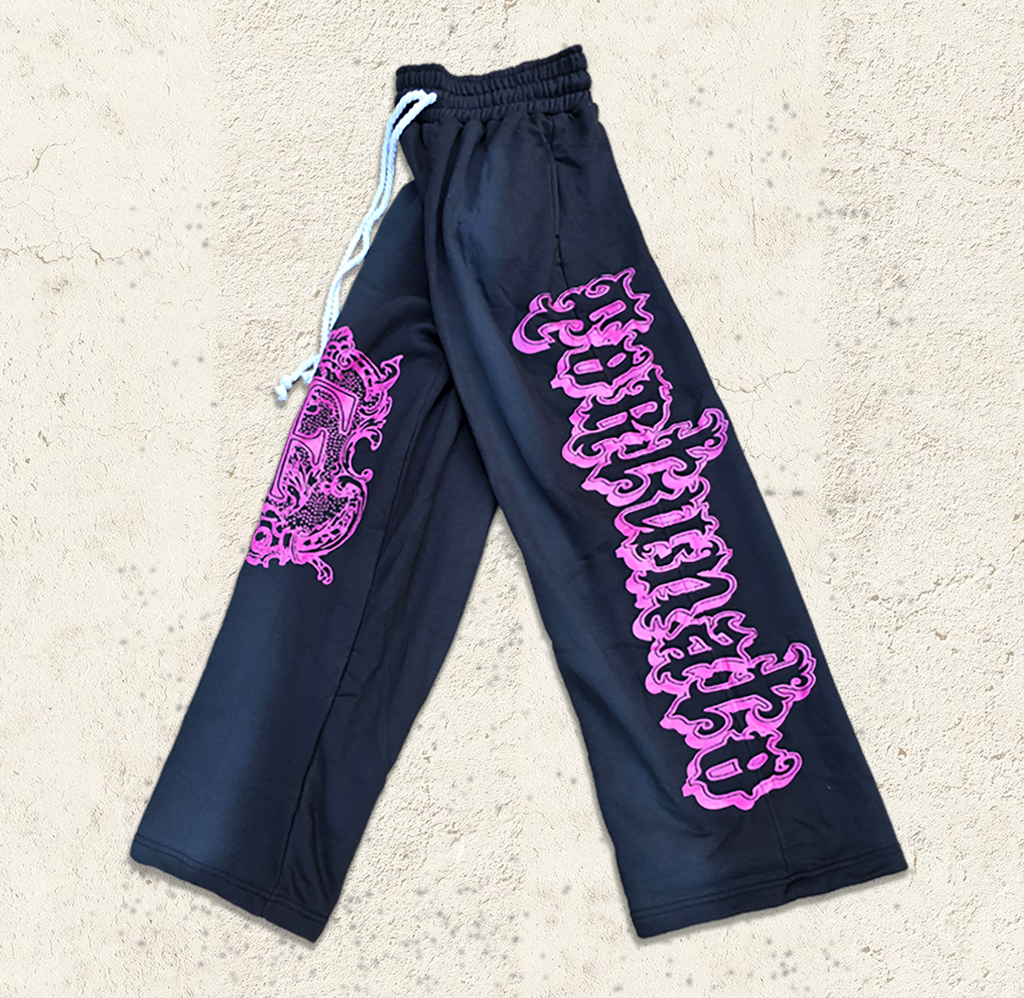 (Limited Pink Run) Graffiti Black Baggy Sweatpants