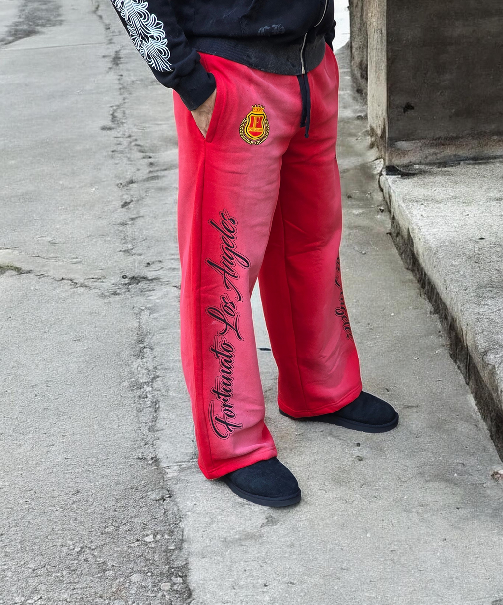 Cursive Baggy Sweatpants - Red