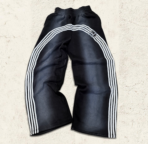 Continuous Stripe Black Baggy Sweatpants