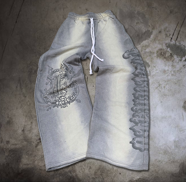 Grey Baggy Graffiti Sweatpants