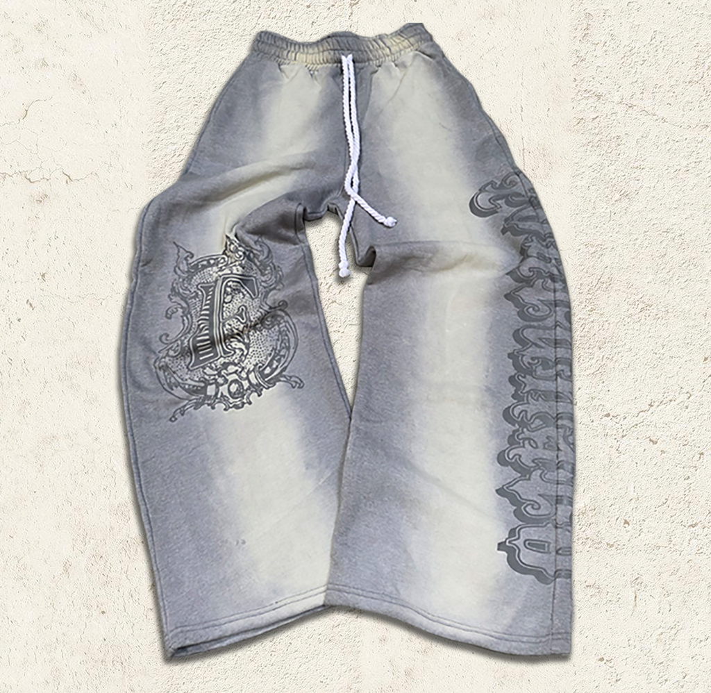 Grey Baggy Graffiti Sweatpants