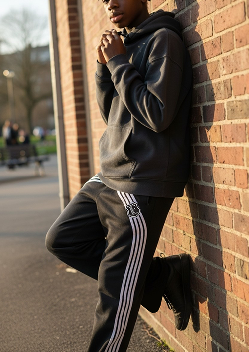 Continuous Stripe Black Baggy Sweatpants
