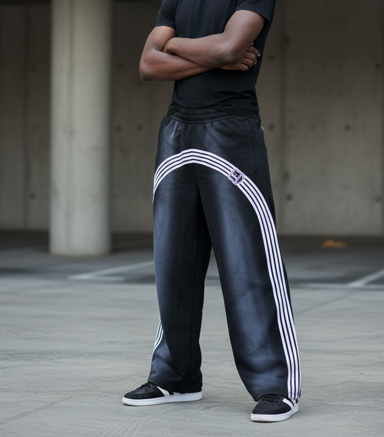 Continuous Stripe Black Baggy Sweatpants