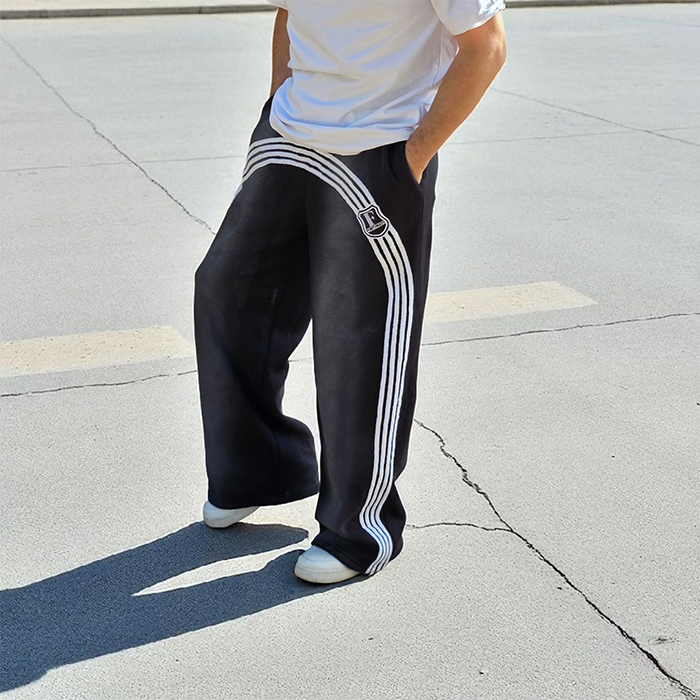 Striped Black Baggy Sweatpants