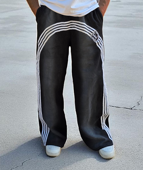 Striped Black Baggy Sweatpants
