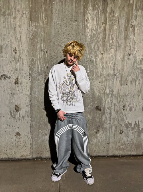 Continuous Stripe Grey Baggy Sweatpants