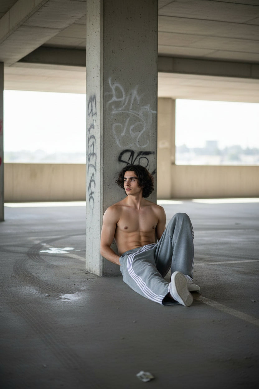 Continuous Stripe Grey Baggy Sweatpants